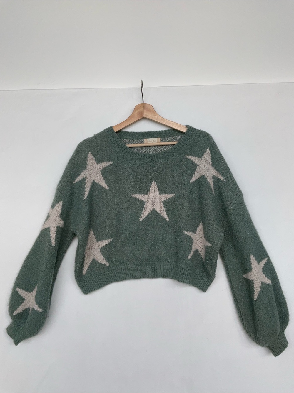Altar'd State Green Star Cropped Crewneck Sweater